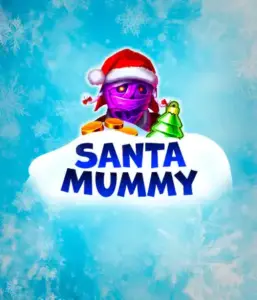  Behold the unique "Santa Mummy" slot game by Belatra, highlighting a mummified Santa dressed in festive holiday attire. This colorful image captures the mummy with a vivid purple hue, wearing a Santa hat, surrounded by snowy blue with icy snowflakes. The game's title, "Santa Mummy," is clearly shown in large, cool blue letters.