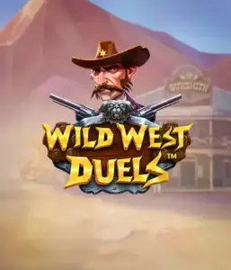  Dive into the daring world of "Wild West Duels" by Pragmatic Play, featuring a gritty gunslinger ready for a showdown. The image displays a fierce cowboy with crossed pistols, framed by a dusty Western town. His intense eyes and authentic attire highlight the theme of the Old West. The game's title is prominently featured in a striking font, enhancing the adventurous theme. 